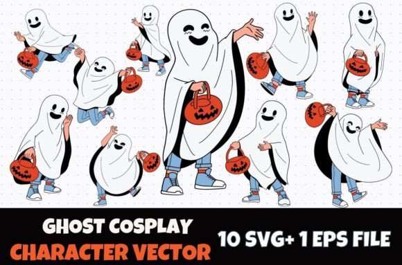 10 Ghost Costume Halloween Kid SVG: Graphics & Crafts